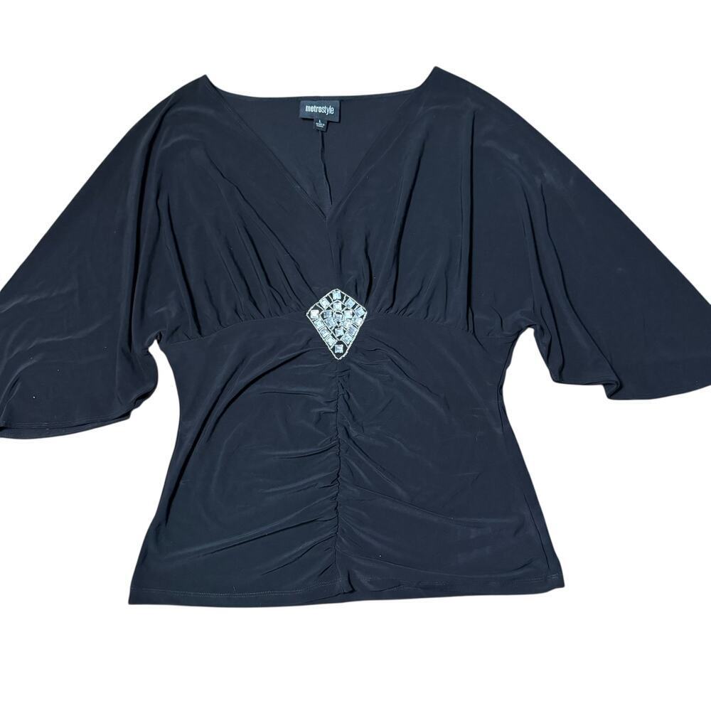 Vintage Y2K Metrostyle Dolman Sleeve Ruched Rhinestone Top Size Large - Picture 2 of 4